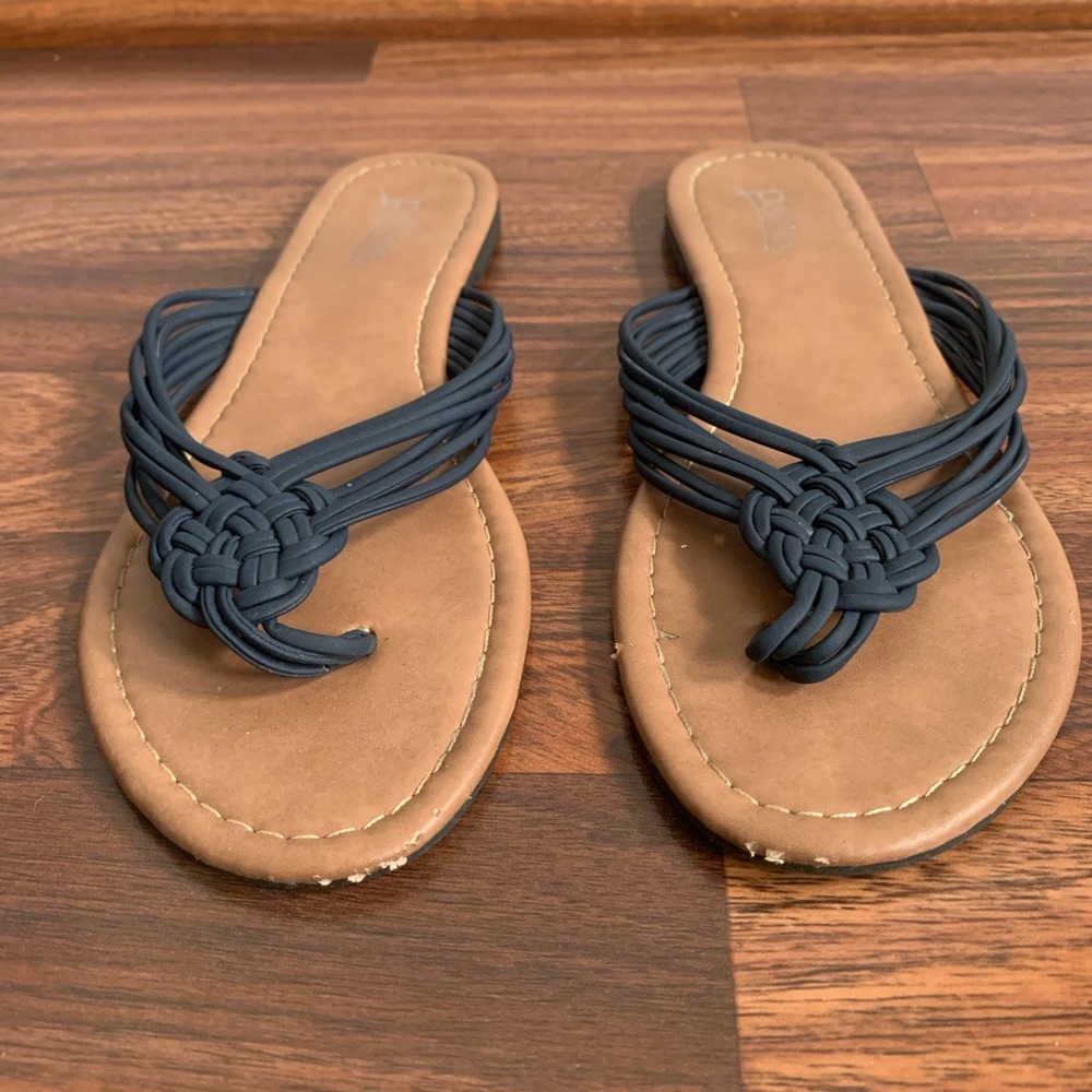 Palms Sandals Navy Blue Sz 8M Thong Flip Flop for Summer Beach Knot Braid